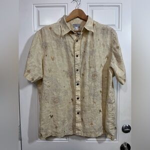 Claiborne Luxe Beige Floral Linen Button Front Shirt – Men’s XL